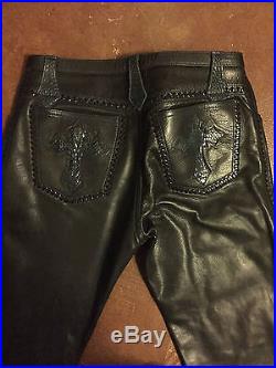 Men's Black Leather Custom Pants 34 waist, 32 inseam Gothic style -excellent