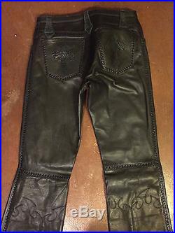 Men's Black Leather Custom Pants 34 waist, 32 inseam Gothic style -excellent