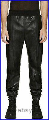 Men's Black Leather Jogging Sweat Pants Leather Sports Pants Workout Pants 072