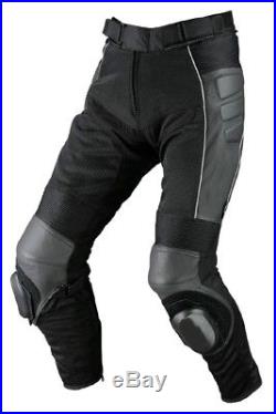 Men's Black Leather Mesh Motorcycle Pant Racing Pant New All Sizes Custom #1301