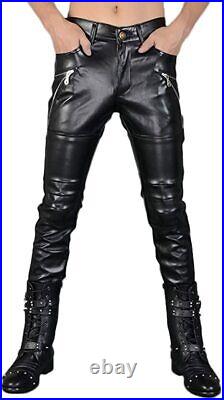 Men's Black Leather Pant Genuine Leather Slim Fit Motorcycle Pant #68