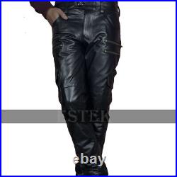 Men's Black Leather Pants For Mens Genuine Leather Biker Trousers