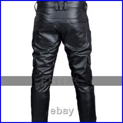Men's Black Leather Pants For Mens Genuine Leather Biker Trousers
