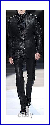 Men's Black Leather Slim Fit Suit Blazer Pant Bespoke Custom Leather Suit Jacket