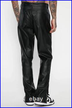Men's Black Leather Trousers Pant Biker Style Skinny Fit Leather Pants Jeans W40