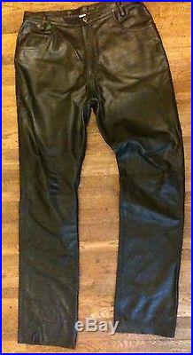 Men's Black Leather Wilsons Size 36 Pants Unhemmed Excellent Condition M Julian