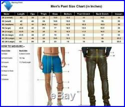 Men's Black Real Genuine BLUF Leather Pant White Stripes Biker Jeans Trousers