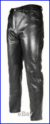 Men's Black Real Genuine Hide Premium Leather Motorcycle Biker Jeans Trousers