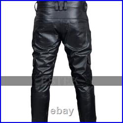 Men's Black Soft Leather Pants For Men Genuine Leather Biker Trousers