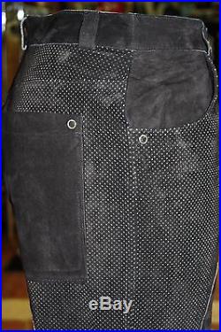 Men's Black Suede Pants Tiny Holes Design By Davoucci 100% Genuine Leather