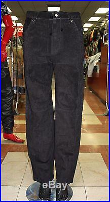 Men's Black Suede Tiny Holes Davoucci 100% Genuine Leather Pants