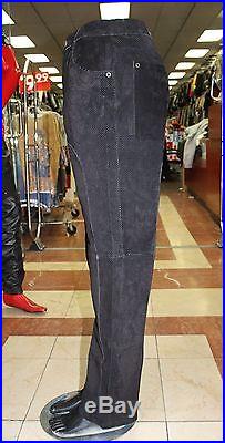 Men's Black Suede Tiny Holes Davoucci 100% Genuine Leather Pants