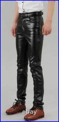 Men's Black leather Trousers Pant Biker Style Skinny Fit Leather Pants jeans W36