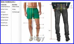 Men's Brown Distress Leather Pants with White Stitching Slim Fit Trouser LP-017