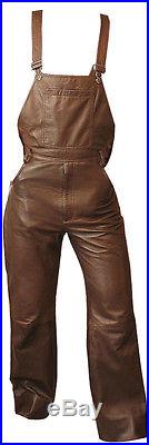 Men's Brown Leather Bib Overalls New All Sizes