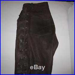 Men's Brown Leather Lace Up Pants Italy EUR40 US30 Giorgio Cuir Cowboy Western