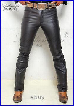 Men's Brown leather jeans leather pant 501 style fits over cowboy boots R 38
