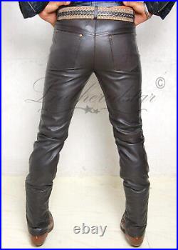 Men's Brown leather jeans leather pant 501 style fits over cowboy boots R 42