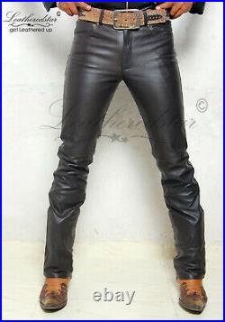 Men's Brown leather jeans leather pant 501 style fits over cowboy boots R 46