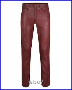 Men's Burgundy Leather slim fit Jeans pants