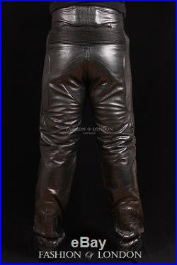 Men's CRUISER PROTECT Black Cowhide Real Leather Motorcycle Biker Trouser Pants