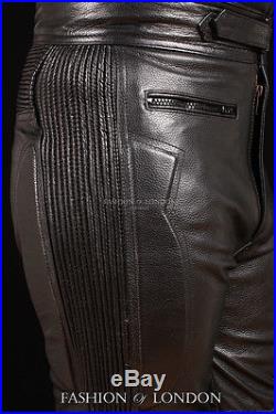Men's CRUISER PROTECT Black Cowhide Real Leather Motorcycle Biker Trouser Pants