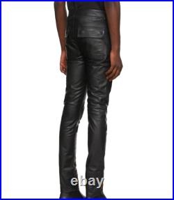 Men's Classic Genuine Lambskin Leather Skinny Biker pants Black Leather pants 30