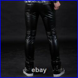Men's Clubwear Costume Leather Pants Long Trouser Rivet Stretch Sim fit Casual