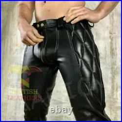 Men's Cowhide Leather Pants Double Zip BLUF Bikers Trousers Breeches Lederhosen