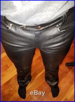 Men's Custom sized Bockle slim leg, bootcut Leather Pants, very nice