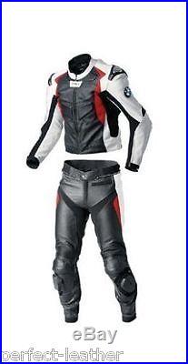 Men's Customized Motorcycle Black N Red Leather Suit Jacket Pants Hump For BMW