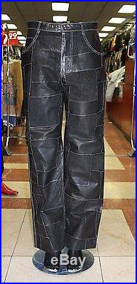Men's Davoucci Black Patch Work 100% Genuine Leather Pants
