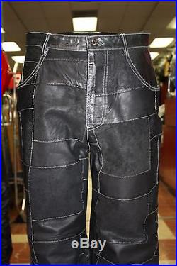 Men's Davoucci Black Patch Work 100% Genuine Leather Pants
