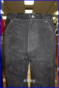 Men's Davoucci Black Tiny Holes Suede 100% Genuine Leather Pants Inseam 34