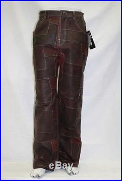 Men's Davoucci Brown Patch Work 100% Genuine Leather Pants