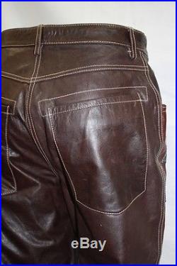 Men's Davoucci Brown Patch Work 100% Genuine Leather Pants