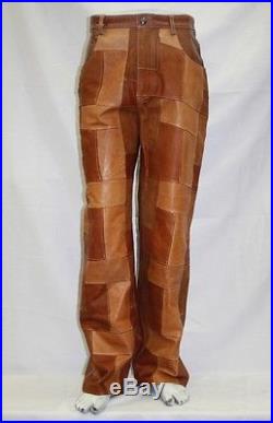 Men's Davoucci Wheat Patched Work 100% Genuine Leather Pants
