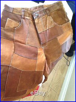 Men's Davoucci Wheat Patched Work 100% Genuine Leather Pants Size 34