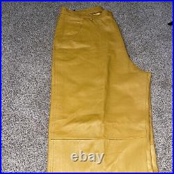 Men's Davoucci Yellow Mustard Genuine Leather Pants With Matching Hat 42 Waist