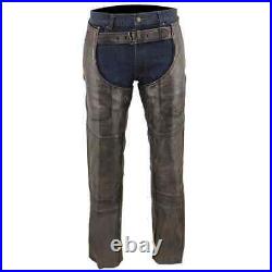 Men's Distressed Brown Leather 4 Pockets Thermal Lined Motorcycle Chaps MLM5500