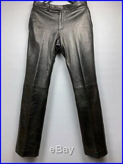 Men's GUCCI Black Leather Pants Straight Casual Dress Trousers Size 50 AUTHENTIC