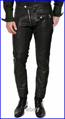 Men's Genuine Cowhide Black Leather Motorbike Pant/Trousers