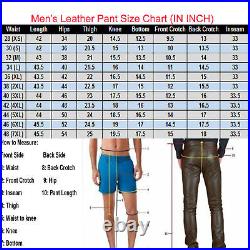Men's Genuine Cowhide Leather Biker Trouser Real Leather Slim Fit Pants