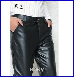 Men's Genuine Cowhide Pants Leather Biker Outdoor Slim Fit Plain Motorcycle L