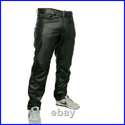 Men's Genuine Lambskin Leather Pant Jeans Style Motorbike Black Leather Pants