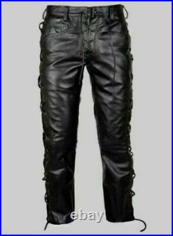 Men's Genuine Lambskin Leather Pant Soft Real Leather Casual Slim Fit Pant- MP17