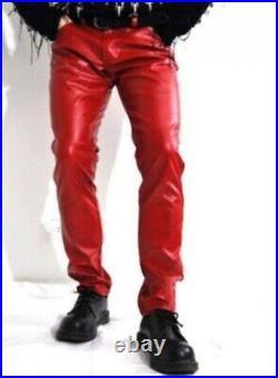 Men's Genuine Lambskin Leather Pant Soft Real Leather Casual Slim Fit Pant- MP47