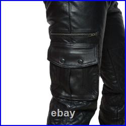 Men's Genuine Leather Cargo pants slim fit Biker trouser pants