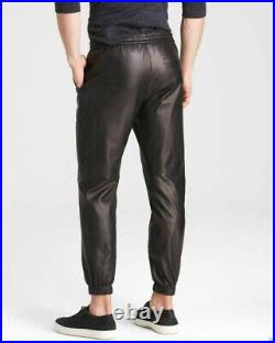 Men's Genuine Leather Joggers Pants Black Leather Pants Fashion Freestyle Pants