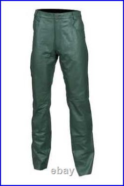Men's Genuine Leather Pant Jeans Style 5 Pockets Motorbike Dark Green